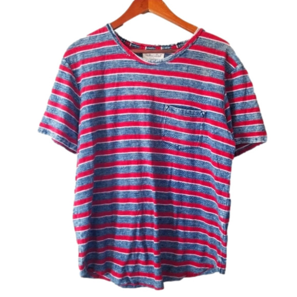 The West is Dead Indigo & Red Striped Cotton Short Sleeve Tee Shirt Size Large - Picture 1 of 9